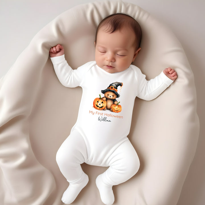 Personalised My First Halloween Pumpkin Bear Babygrow/Vest/Bib