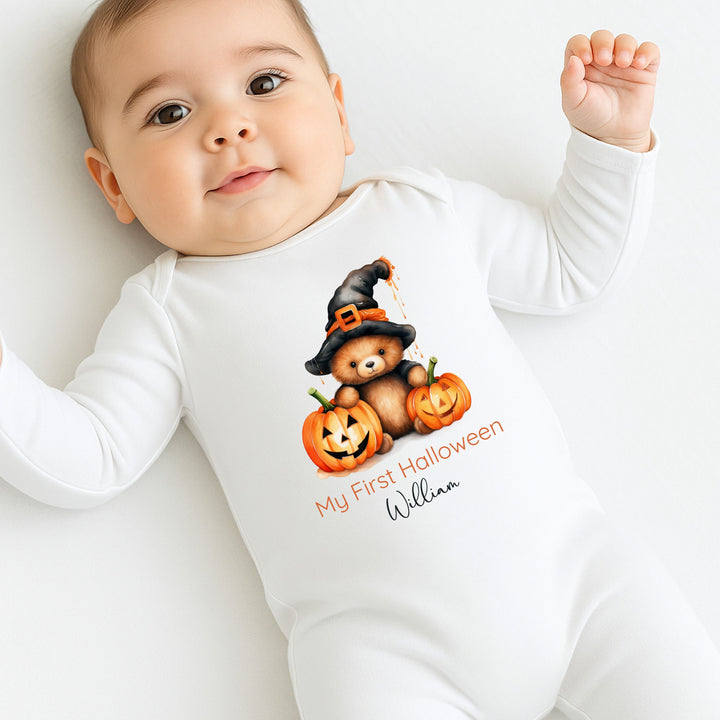 Personalised My First Halloween Pumpkin Bear Babygrow/Vest/Bib