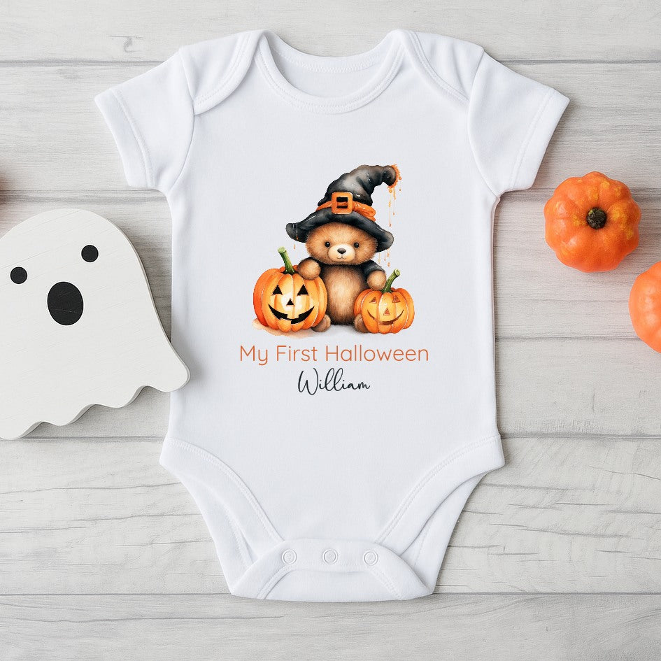 Personalised My First Halloween Pumpkin Bear Babygrow/Vest/Bib