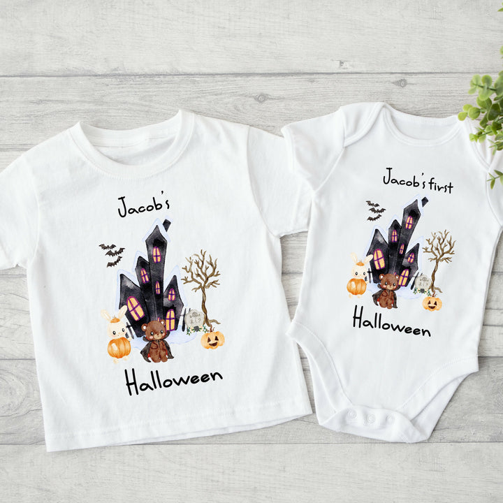 Personalised Halloween Blue Matching T-shirt/Vest