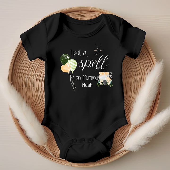 Personalised Halloween I Put A Spell On You Black Babygrow/Vest