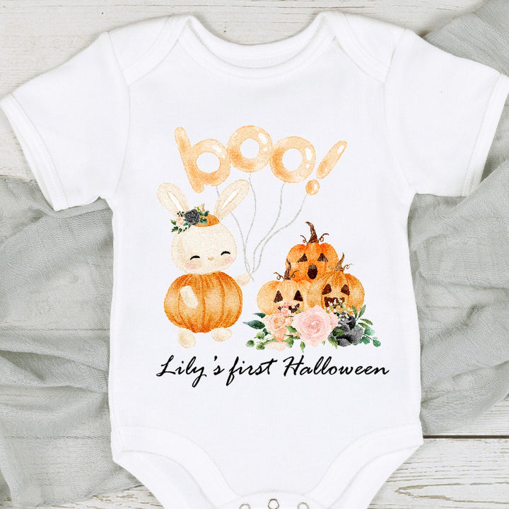 First Halloween Bunny Pumpkin Personalised Outfit (Baby Vest | Babygrow)