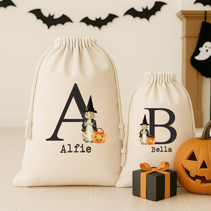 Personalised Witch Rabbit Initial Halloween Treat Sack