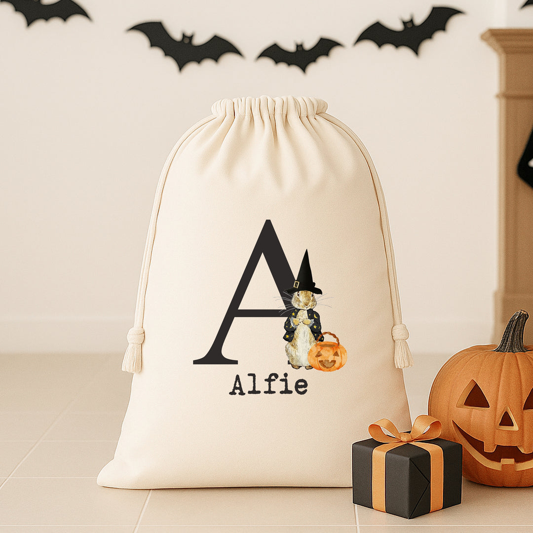 Personalised Witch Rabbit Initial Halloween Treat Sack
