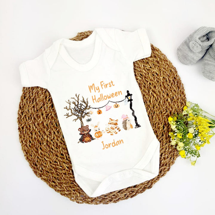 First Halloween Party Orange Personalised Outfit (Baby Vest | Babygrow)