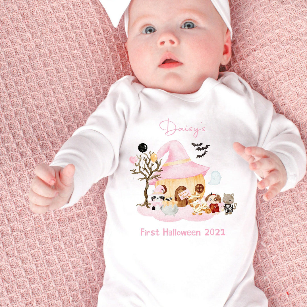 First Halloween Pink Personalised Outfit (Baby Vest | Babygrow)