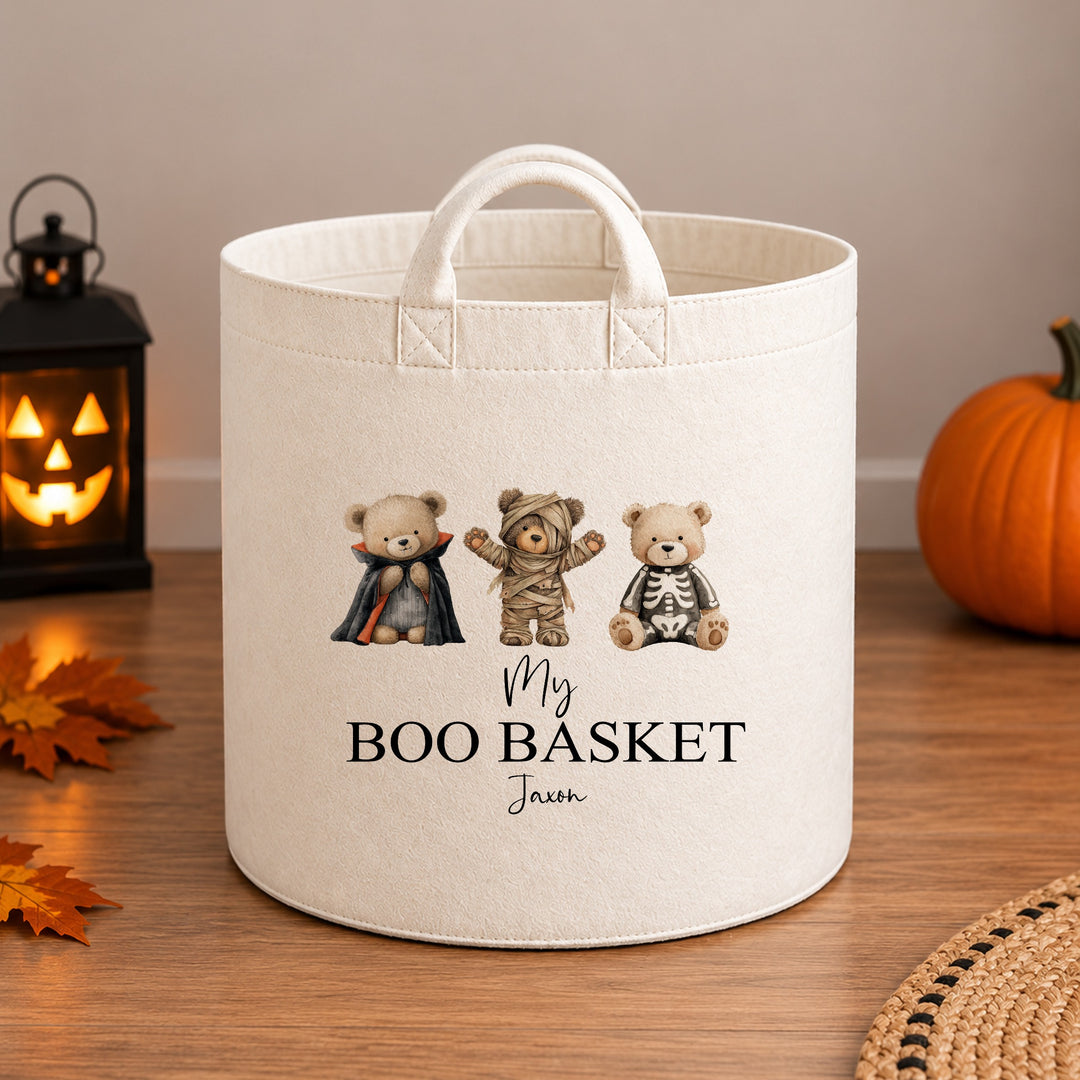 Halloween Boo Basket Personalised | 3 Spooky Teddy Bears Design