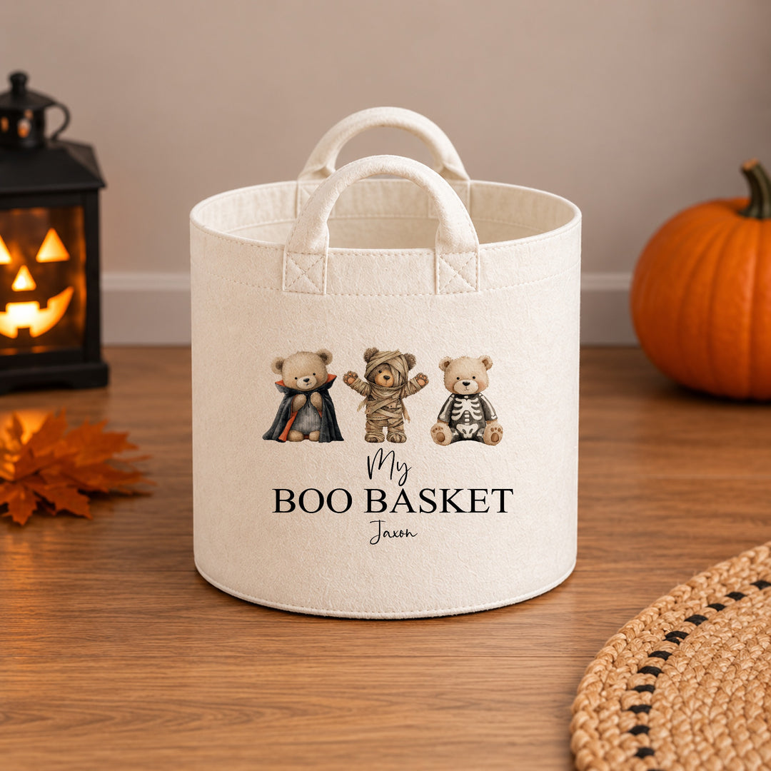 Halloween Boo Basket Personalised | 3 Spooky Teddy Bears Design