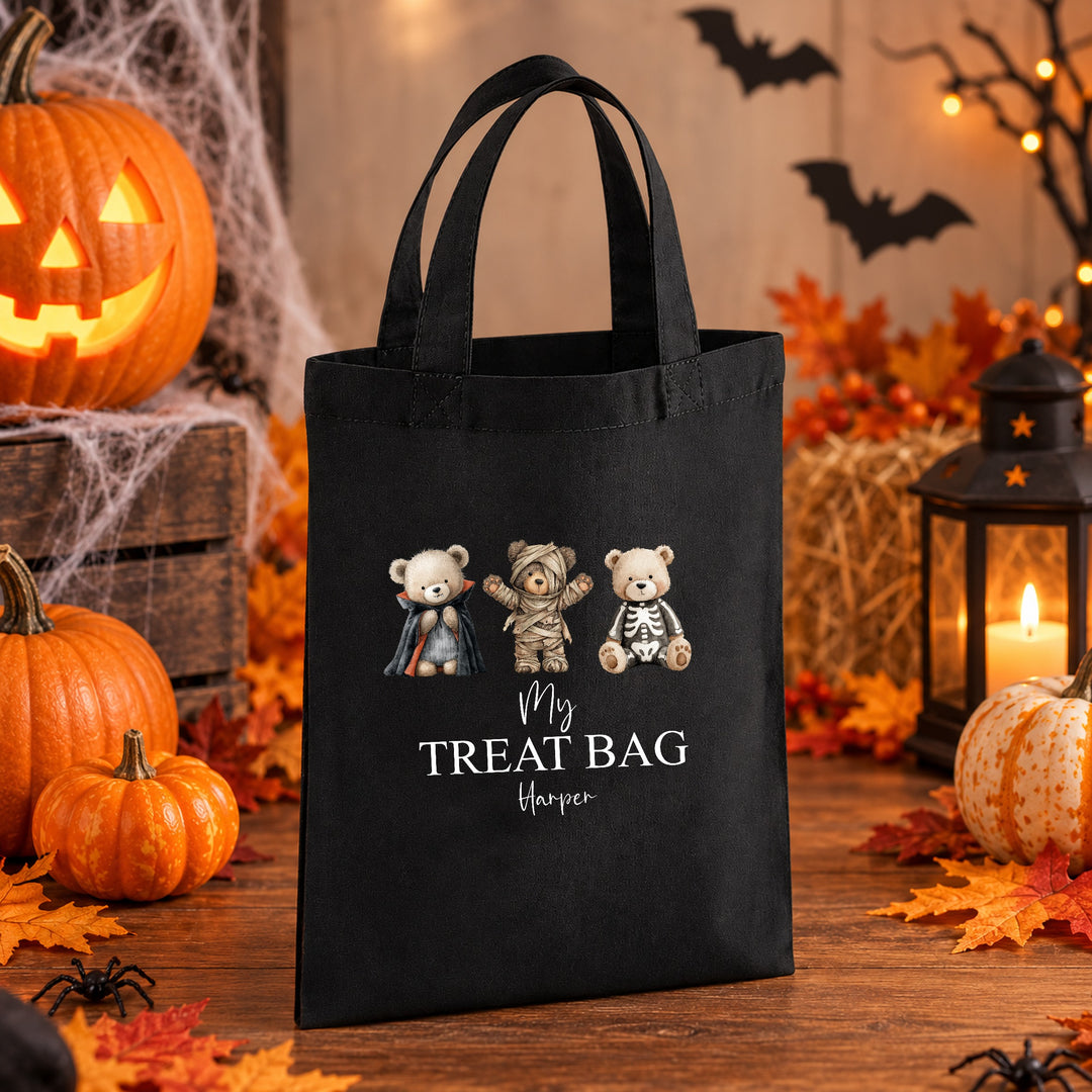 Halloween Trick or Treat Sweet Bag Personalised | 3 Spooky Teddy Bear Design
