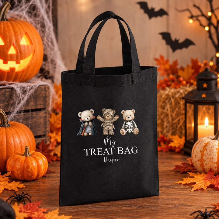 Halloween Trick or Treat Sweet Bag Personalised | 3 Spooky Teddy Bear Design
