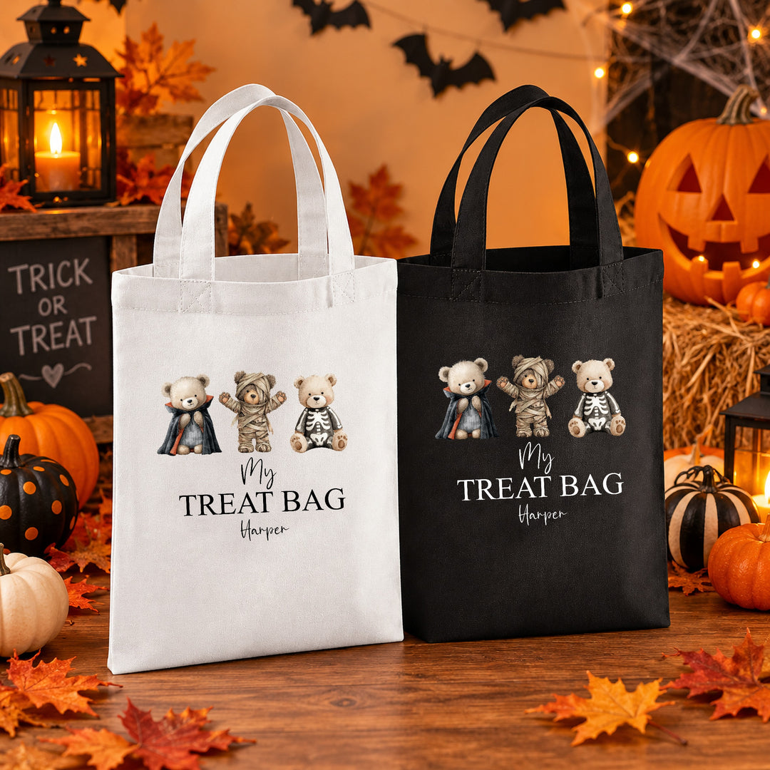 Halloween Trick or Treat Sweet Bag Personalised | 3 Spooky Teddy Bear Design