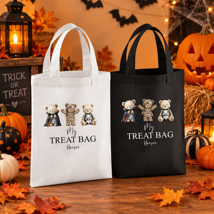 Halloween Trick or Treat Sweet Bag Personalised | 3 Spooky Teddy Bear Design