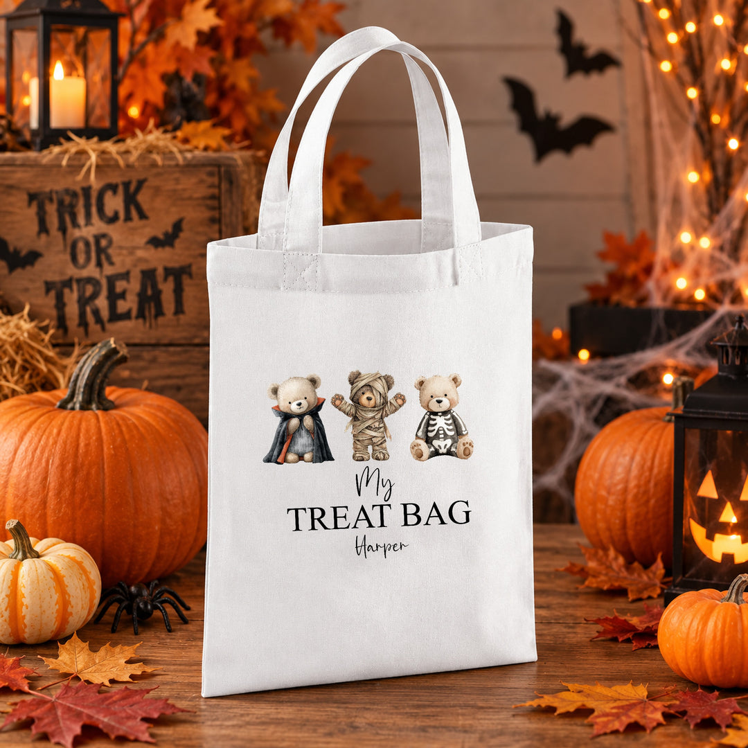 Halloween Trick or Treat Sweet Bag Personalised | 3 Spooky Teddy Bear Design
