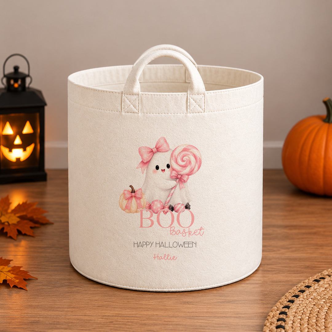 Halloween Boo Basket Personalised | Girls Pink Sweet Ghost Design