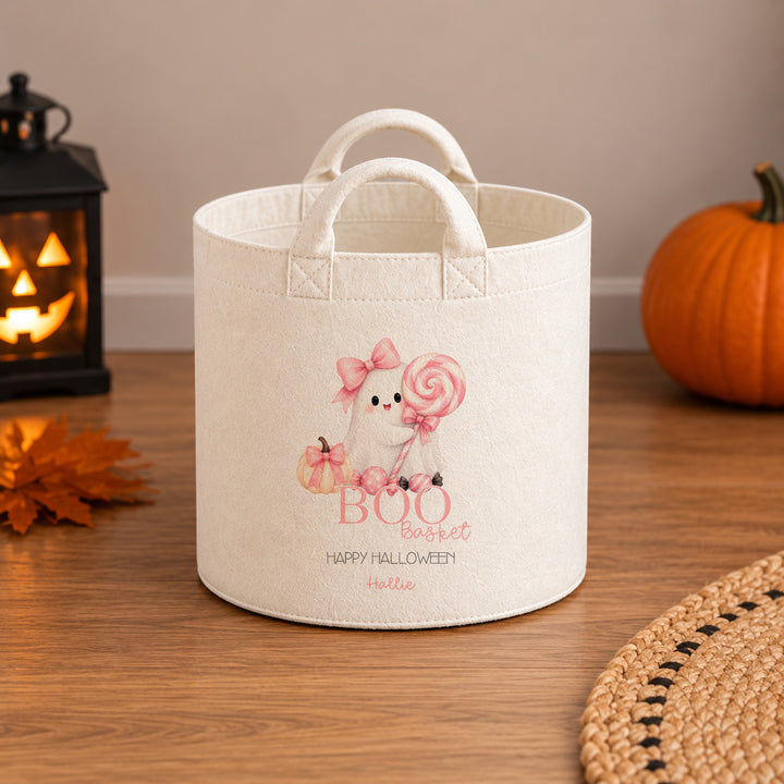 Halloween Boo Basket Personalised | Girls Pink Sweet Ghost Design