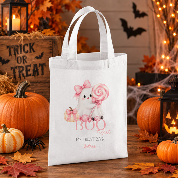 Halloween Trick or Treat Sweet Bag Personalised | Girls Pink Sweet Ghost Design