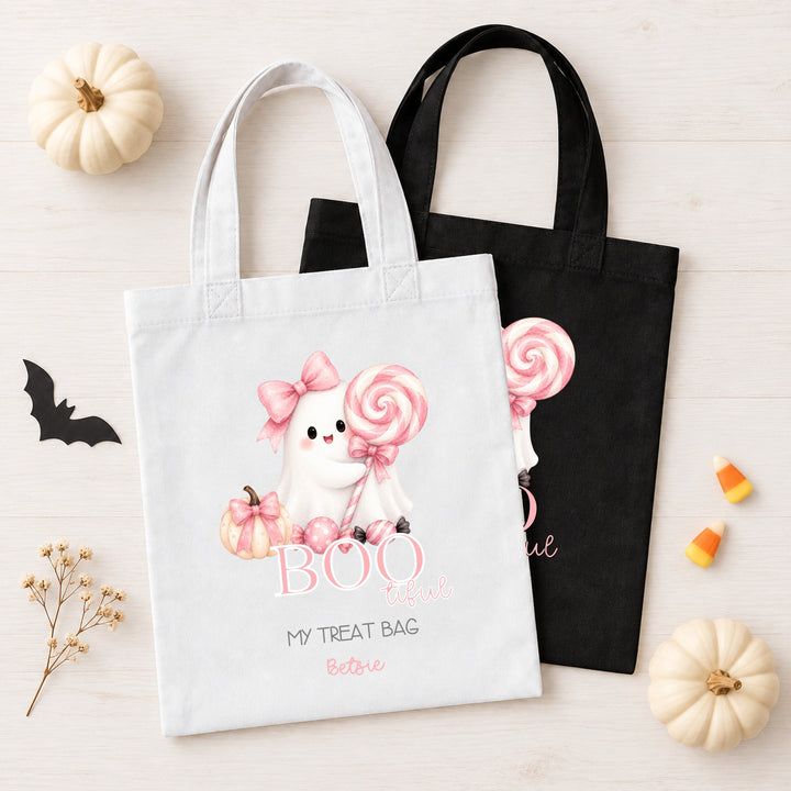 Halloween Trick or Treat Sweet Bag Personalised | Girls Pink Sweet Ghost Design