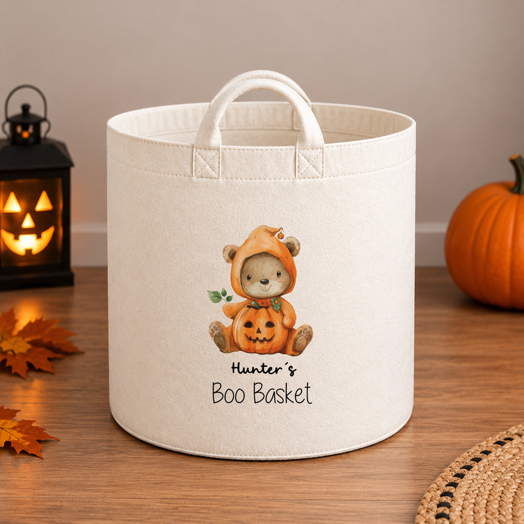Halloween Boo Basket Personalised | Boys Girls Pumpkin Teddy Bear