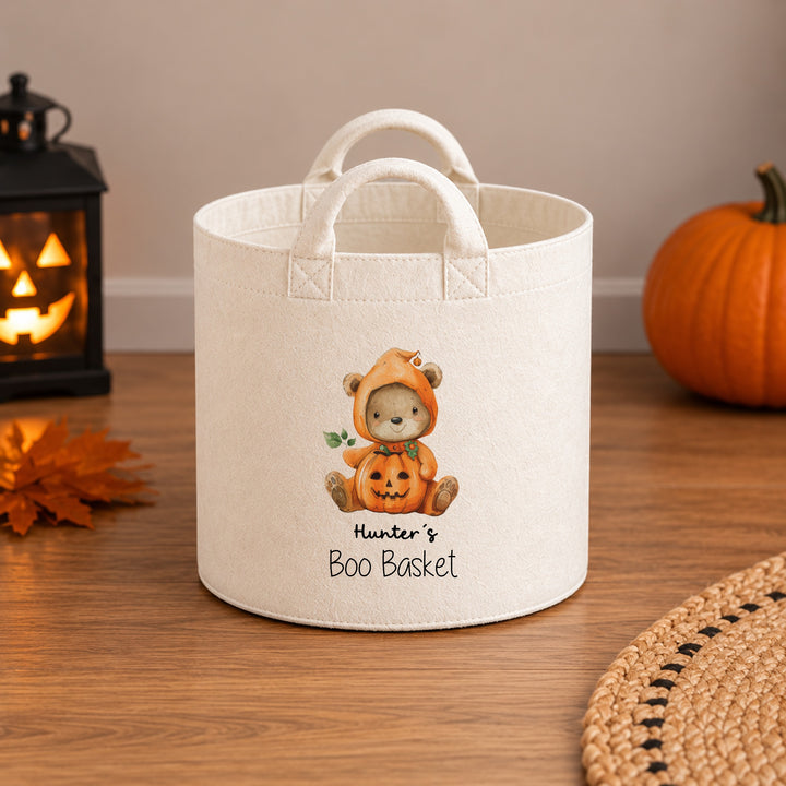Halloween Boo Basket Personalised | Boys Girls Pumpkin Teddy Bear