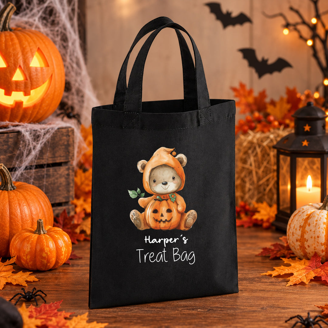 Halloween Trick or Treat Sweet Bag Personalised | Boys Girls Pumpkin Teddy Bear