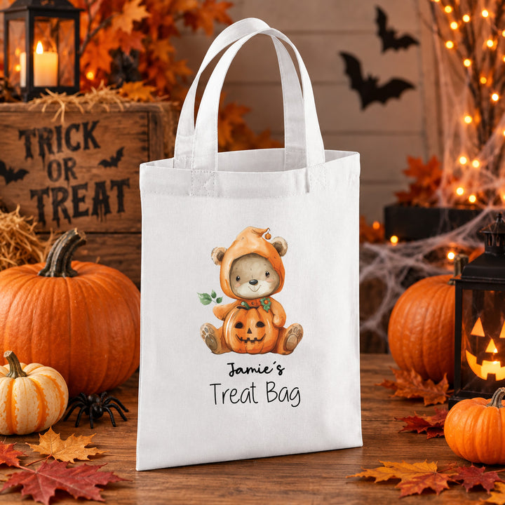 Halloween Trick or Treat Sweet Bag Personalised | Boys Girls Pumpkin Teddy Bear