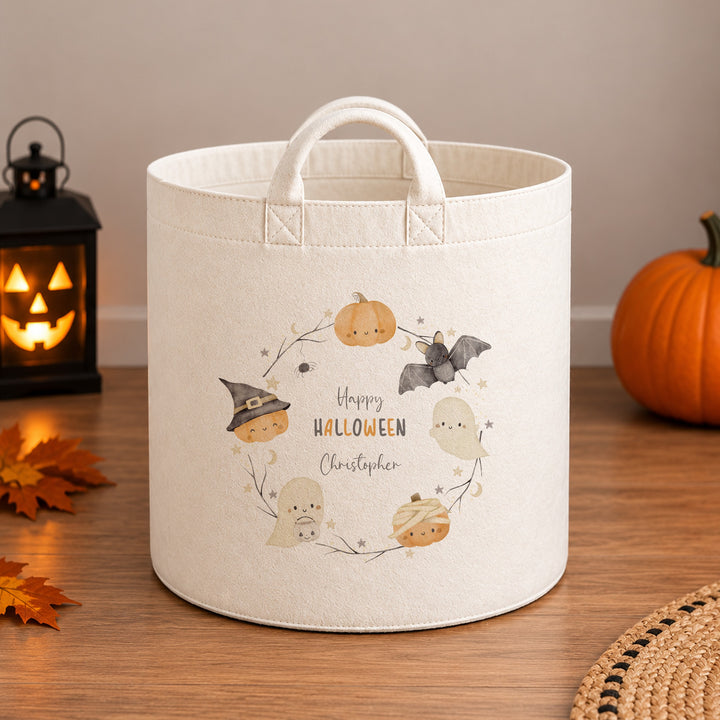 Halloween Boo Basket Personalised | Boys Girls Spooky Ghost Pumpkin Wreath