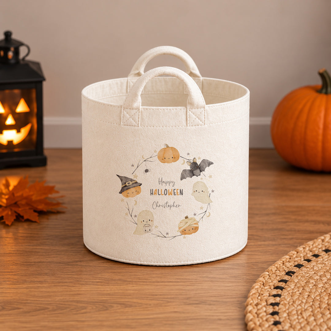 Halloween Boo Basket Personalised | Boys Girls Spooky Ghost Pumpkin Wreath