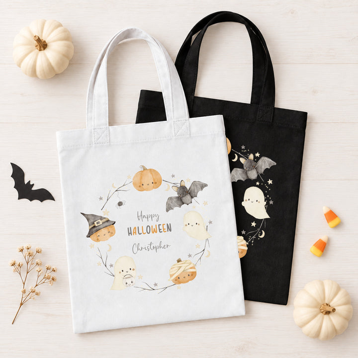Halloween Trick or Treat Sweet Bag Personalised | Boys Girls Spooky Ghost Pumpkin Wreath