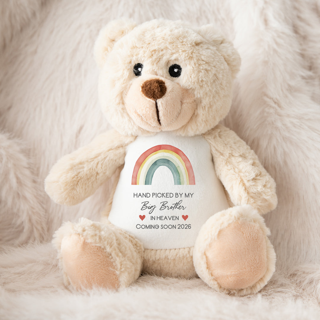 Personalised Hand Picked From Heaven Watercolour Rainbow Baby Announcement Teddy
