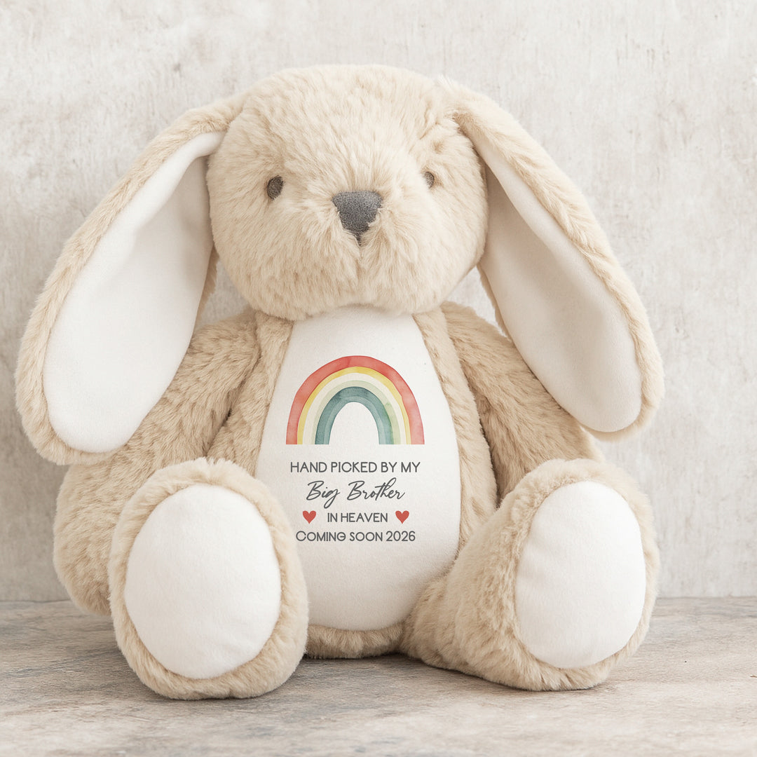 Personalised Hand Picked From Heaven Watercolour Rainbow Baby Announcement Teddy