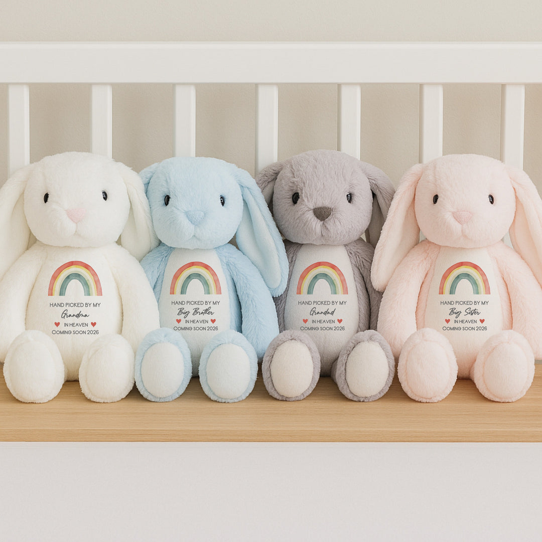 Personalised Hand Picked From Heaven Watercolour Rainbow Baby Announcement Teddy