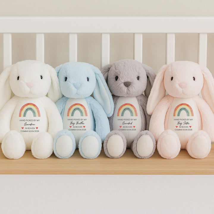 Personalised Hand Picked From Heaven Watercolour Rainbow Baby Announcement Teddy
