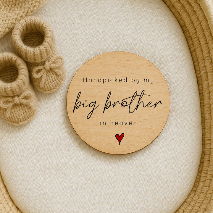 Personalised Hand Picked From Heaven Heart Wooden Announcement Plaque