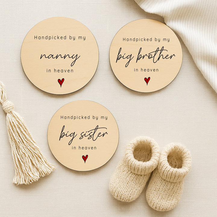 Personalised Hand Picked From Heaven Heart Wooden Announcement Plaque