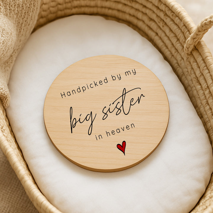 Personalised Hand Picked From Heaven Heart Wooden Announcement Plaque