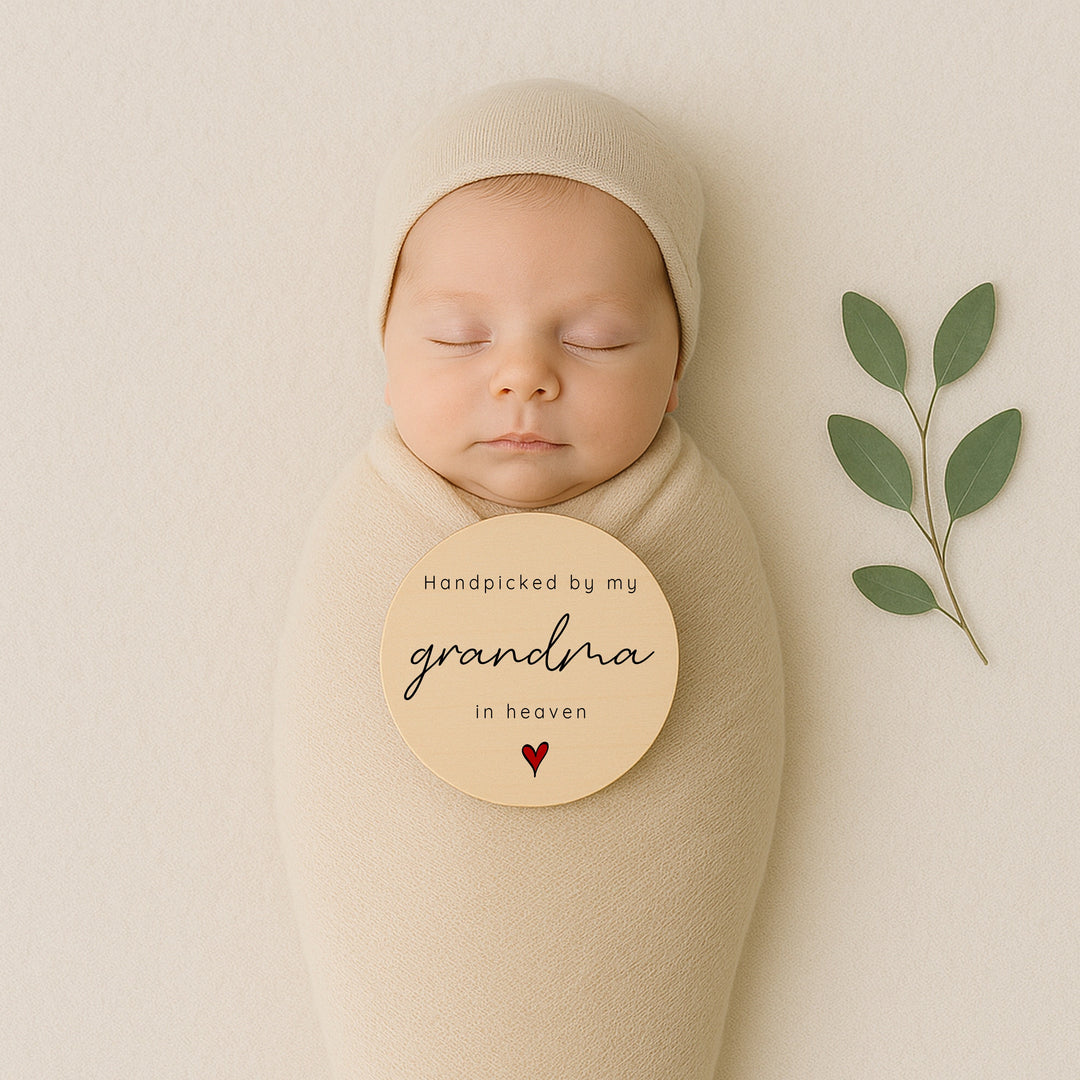 Personalised Hand Picked From Heaven Heart Wooden Announcement Plaque