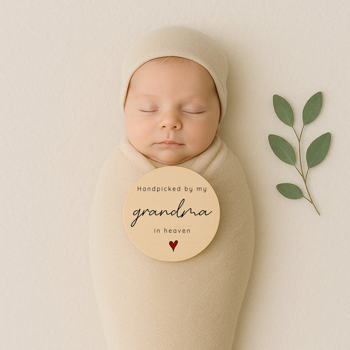 Personalised Hand Picked From Heaven Heart Wooden Announcement Plaque