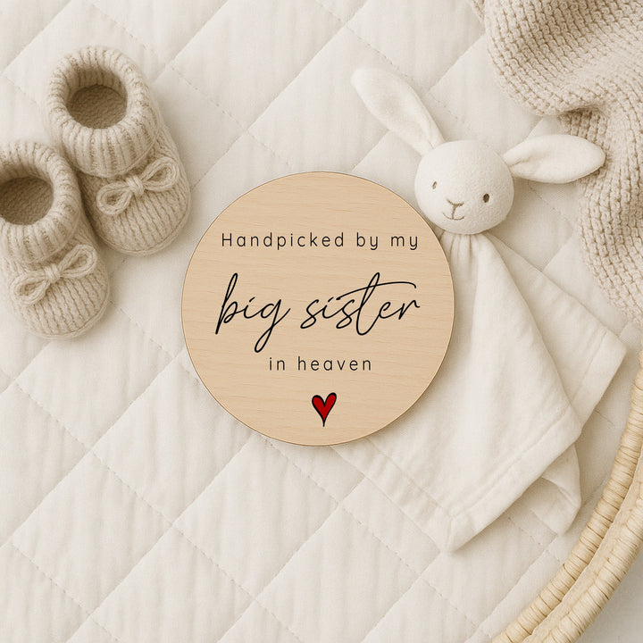 Personalised Hand Picked From Heaven Heart Wooden Announcement Plaque