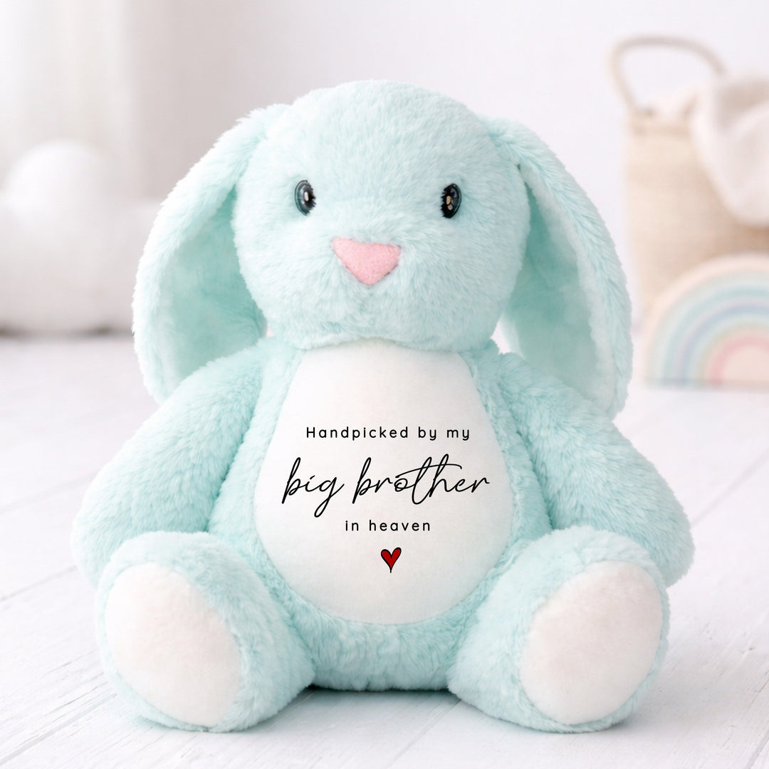 Personalised Hand Picked From Heaven Heart Baby Announcement Rabbit