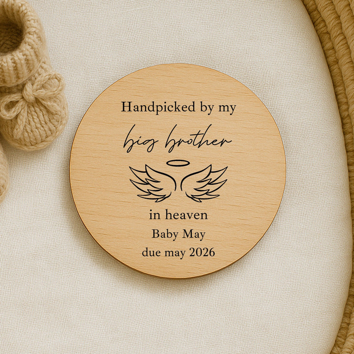 Personalised Hand Picked From Heaven Wings Wooden Announcement Plaque
