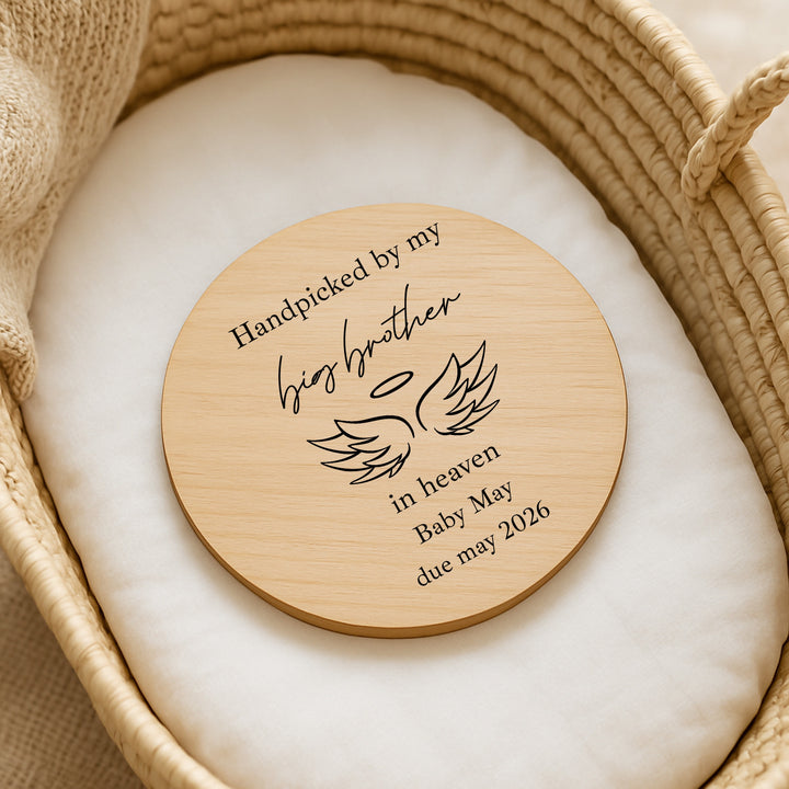 Personalised Hand Picked From Heaven Wings Wooden Announcement Plaque