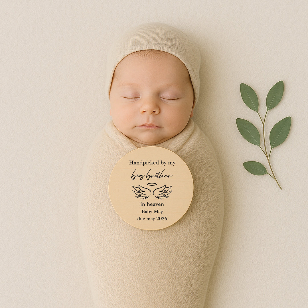 Personalised Hand Picked From Heaven Wings Wooden Announcement Plaque