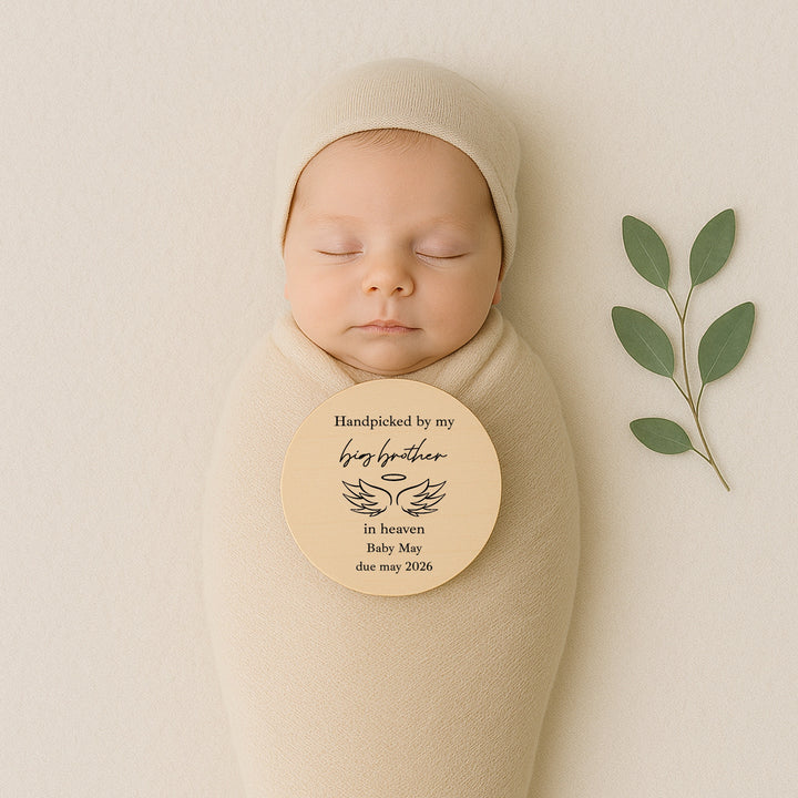 Personalised Hand Picked From Heaven Wings Wooden Announcement Plaque