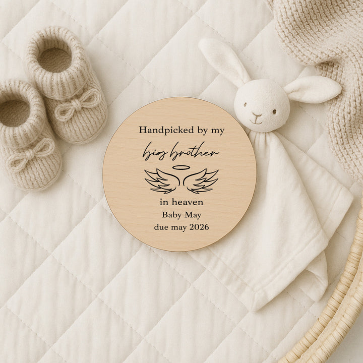 Personalised Hand Picked From Heaven Wings Wooden Announcement Plaque