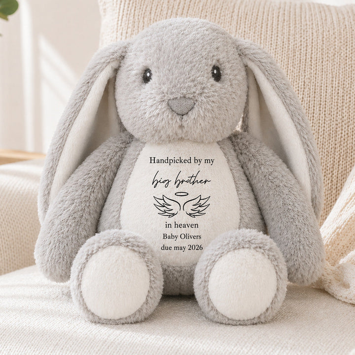 Personalised Hand Picked From Heaven Wings Baby Announcement Rabbit