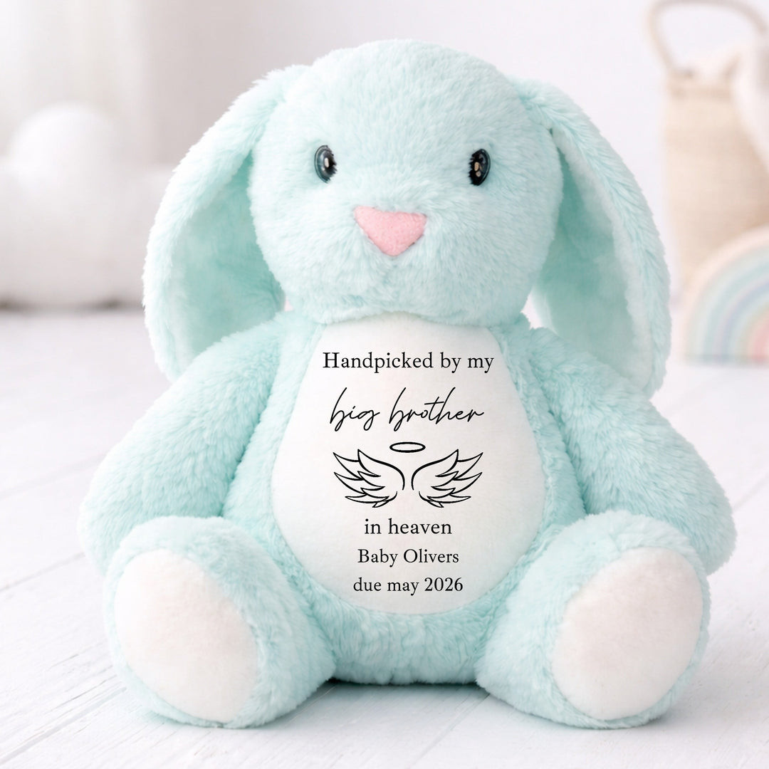 Personalised Hand Picked From Heaven Wings Baby Announcement Rabbit