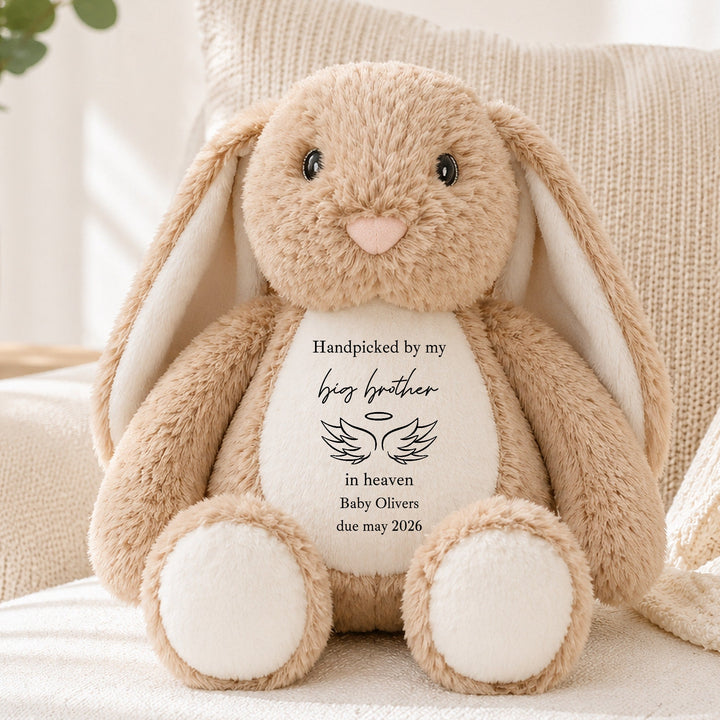 Personalised Hand Picked From Heaven Wings Baby Announcement Rabbit