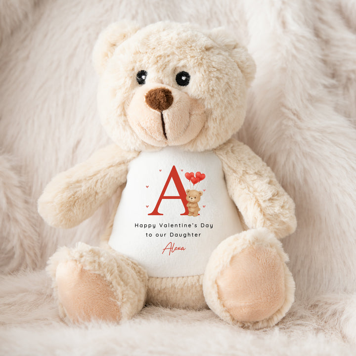 Personalised Brown Bear Initial Happy Valentine's Day Soft Toy