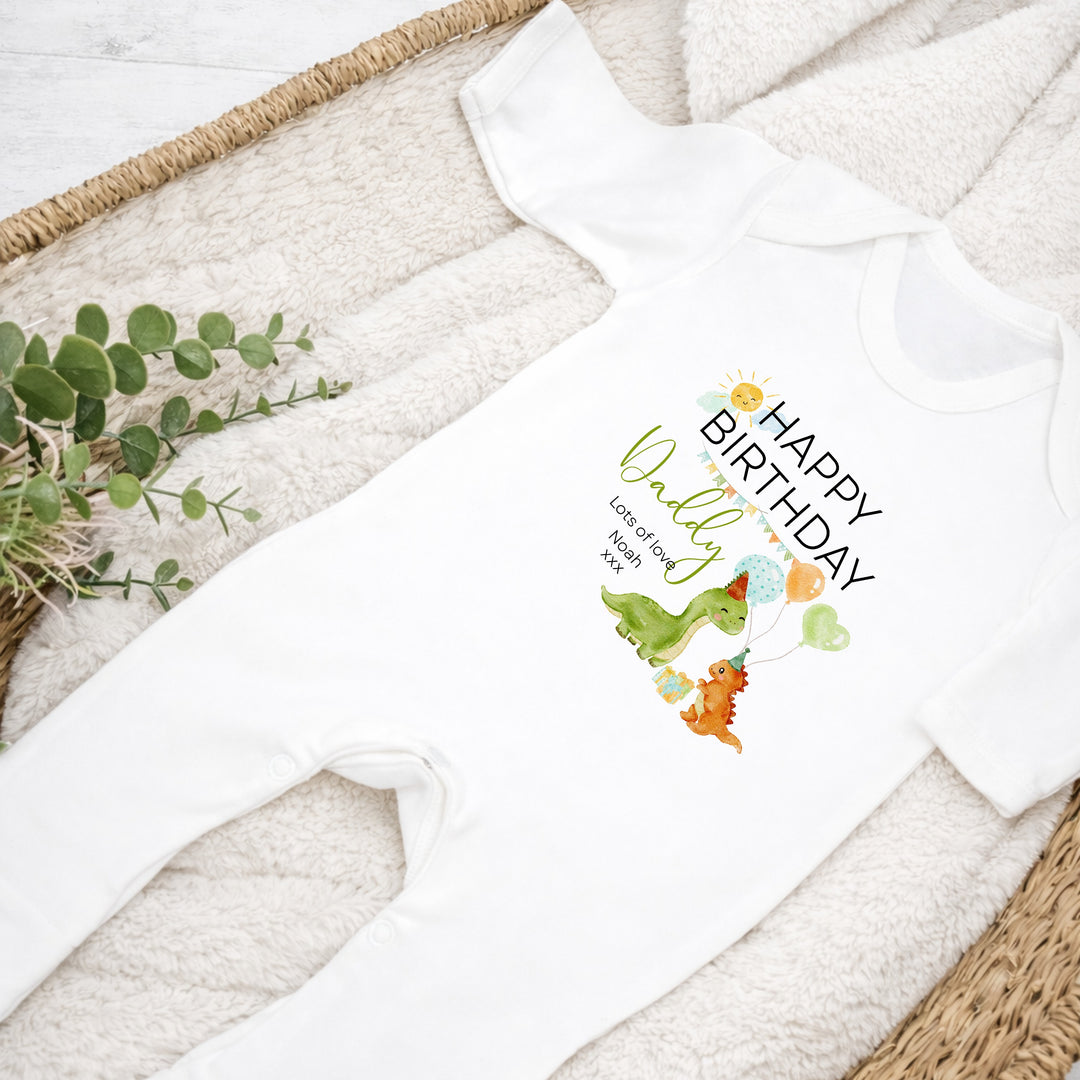 Personalised Dinosaur Happy Birthday Daddy Baby Grow or Vest