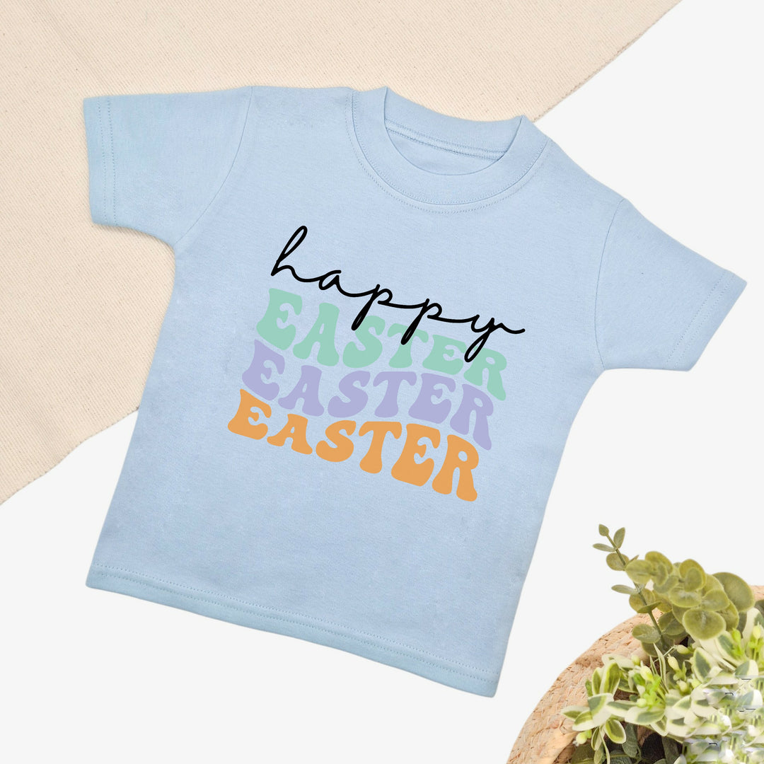 Baby Blue retro style Easter t-shirt that says 'Happy Easter'